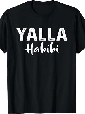 Yalla Habibi T-Shirt-Funny Arabic Phrase Tee, Let's Go My Friend Shirt, Cool Middle Eastern Gift, Unisex Casual Tee Same