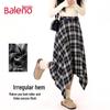 Baleno High-Waisted Plaid Irregular A-Line Midi Skirt