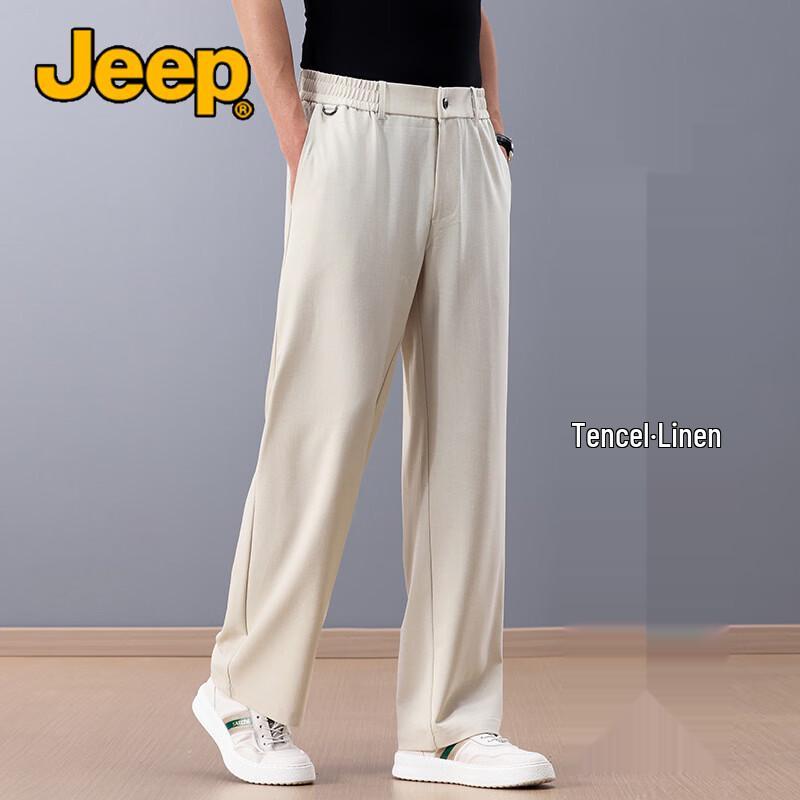 JEEP Men's Summer Tencel Linen Straight-Fit Trousers