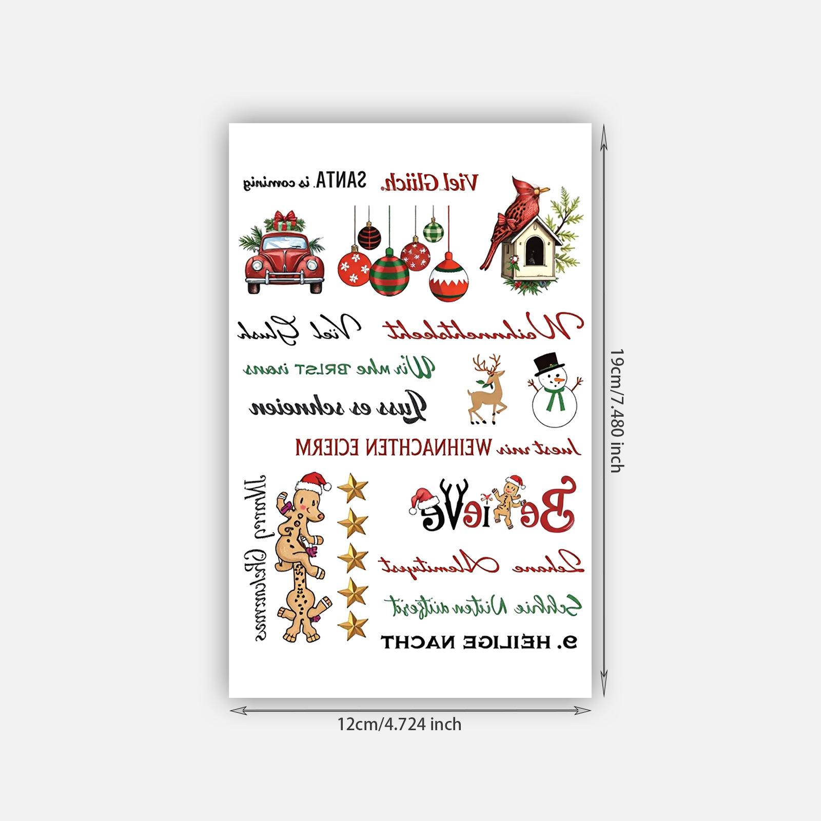Christmas Tattoo Sticker Waterproof Female Long-Lasting Christmas Bell Short Sentence Tattoo Sticker Tattoo Sticker 12*19