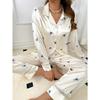 Ladies' Elegant Pajama Set, Featuring A Collared Long Sleeved Top and Pants, Floral Pattern, Button Details, Casual Style, Suitable for All Seasons