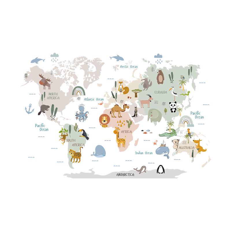 Animal Map Wall Stickers for Kindergarten Classroom Decoration