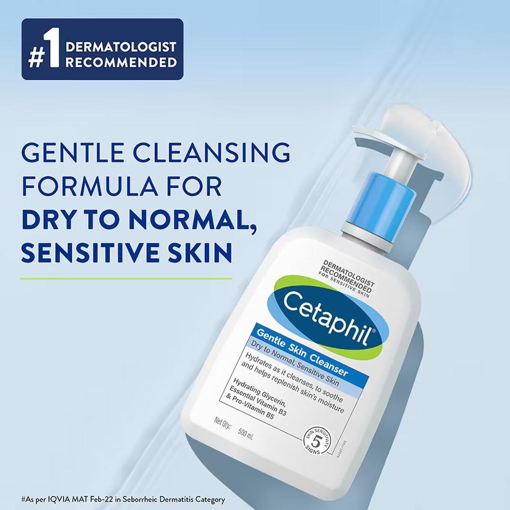 Cetaphil Gentle Skin Cleanser for Dry, Normal Sensitive Skin - 500 Ml| Hydrating Face Wash with Niacinamide, Vitamin B5