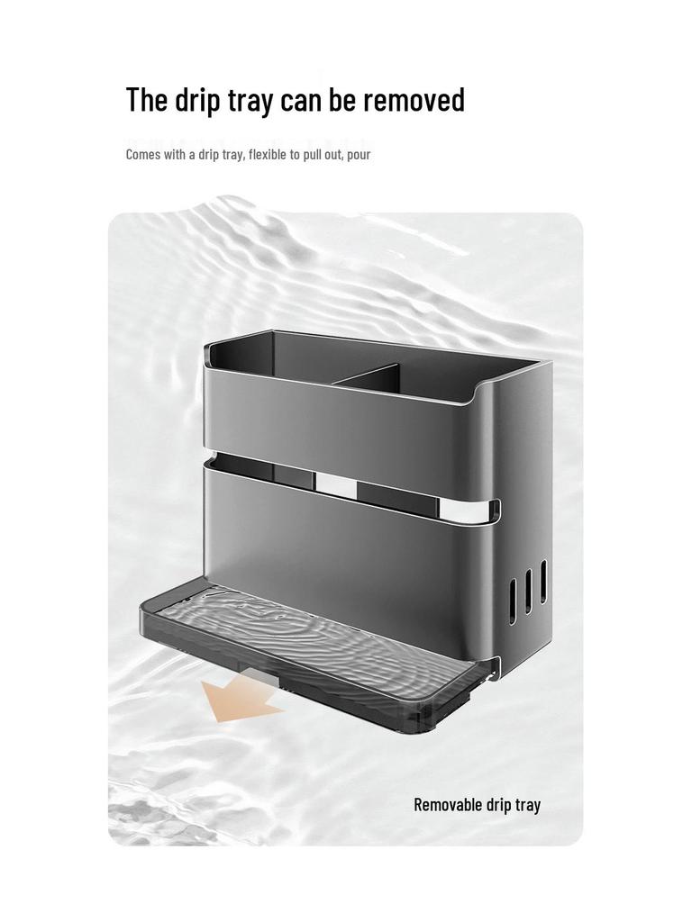 Wall-Mounted Kitchen Chopsticks & Utensil Holder with Draining Basket and Rag Rack