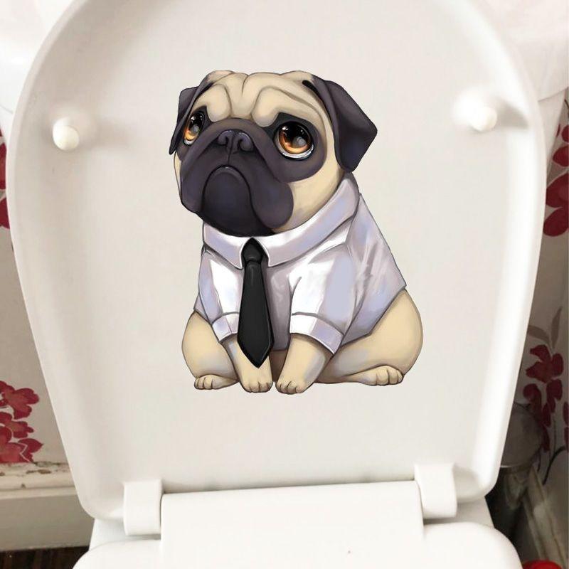 Cute Dog Toilet Seat Stickers Self-adhesive Animal Stickers Toilet Bathroom Decoration Water-proof Decal