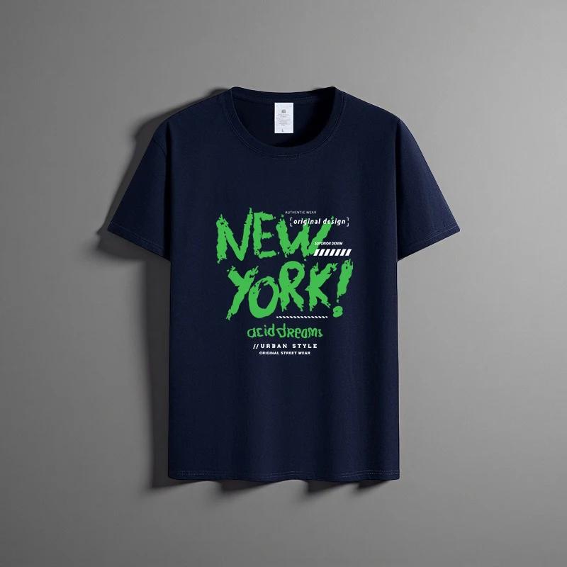 

Summer new unisex versatile pure cotton T-shirt fashionable casual round neck top breathable loose fit print short sleeved shirt XXXXXL синій