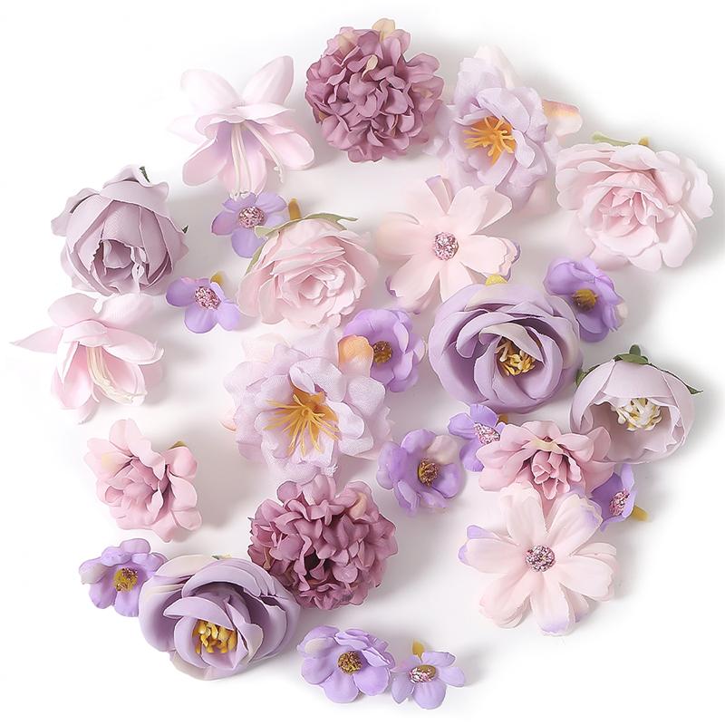 24Pcs 4.5cm Artificial Rose Mixed Silk Flower Head Bulk Craft Wreath Wedding Bridal Baby Shower Home Party Decor DIY Cake Decor