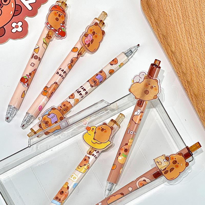 6Pcs Cartoon Cute Capybara Patch Pressing Neutral Pens Creative Writing Smooth Pens Office Supplies Student Stationery Gifts