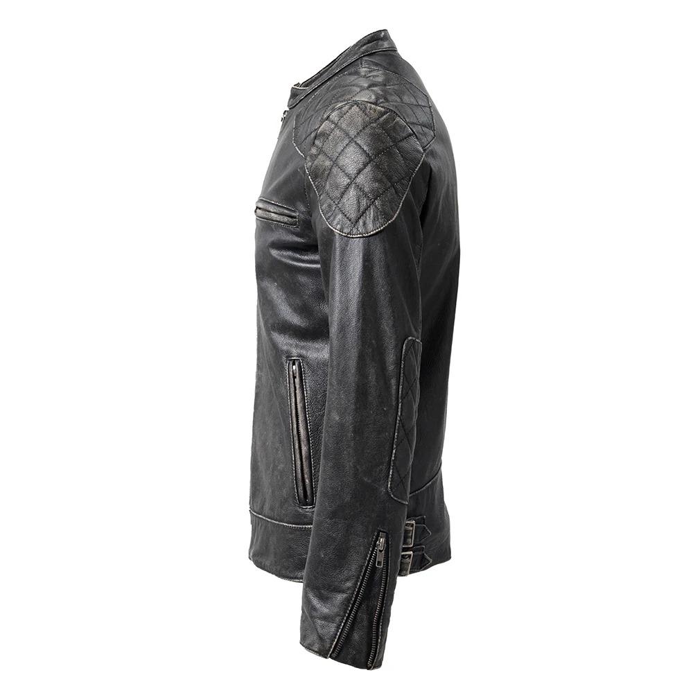 Giacca da motociclista in vera pelle da uomo vintage di taglia cinese, in pelle di mucca naturale, cappotto maschile autunnale