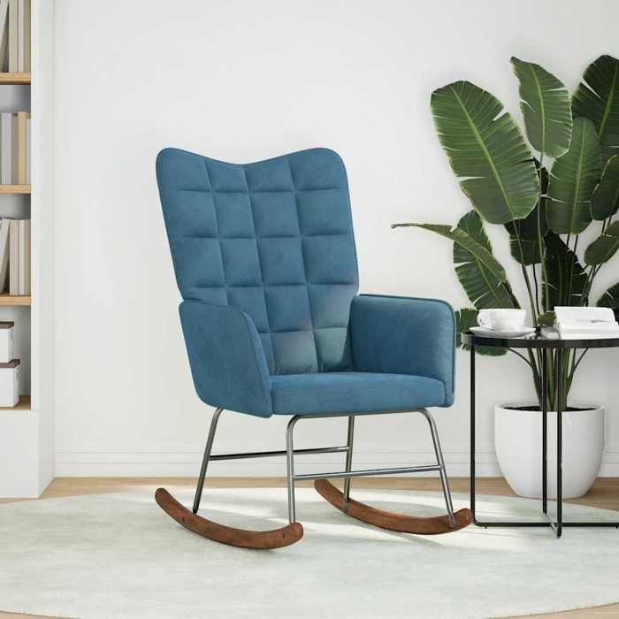 VidaXL Rocking Chair Blue Velvet, Chair, Lounge Chair, Relaxation Chair, Chaise Longue, Living Room Seat, Chair 4016842