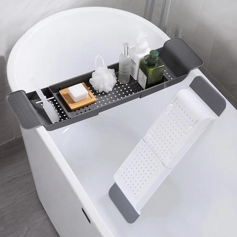 Multifunctional Retractable Tray for Bathroom, Makeup Accessories Storage, Extendable Shelf for Bathtub, Shower and Kitchen