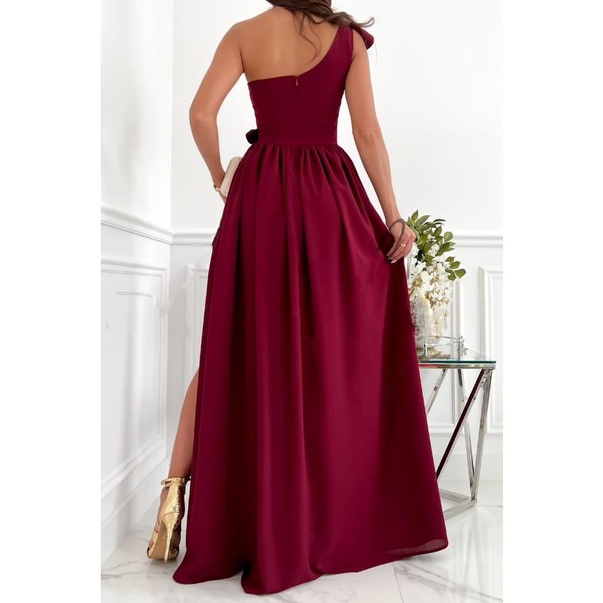 IHUASU Summer Spring Sleeveless One Shoulder Flanged Lower Slit Women's Dress Women