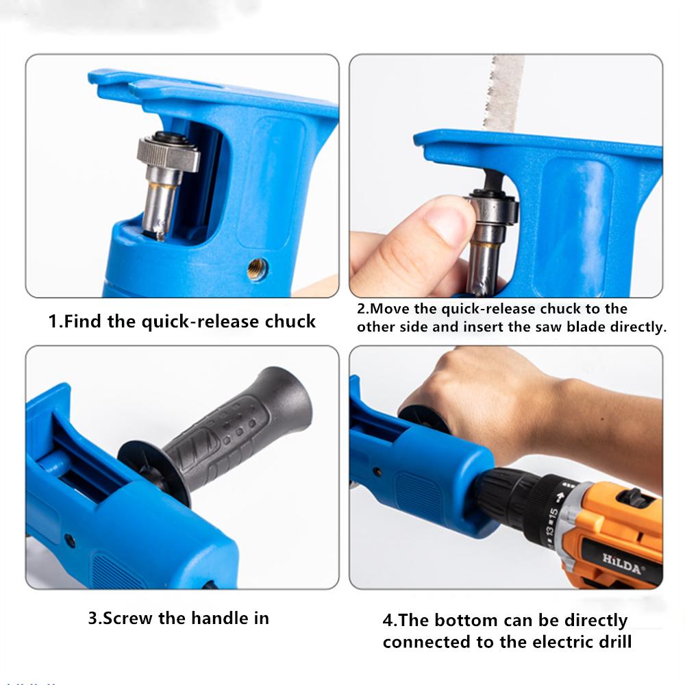 Portable Reciprocating Saw Adapter Electric Drill Modified Electric JigSaw Curve Saw Power Tool for Wood PVC Steel Pipe Cutting