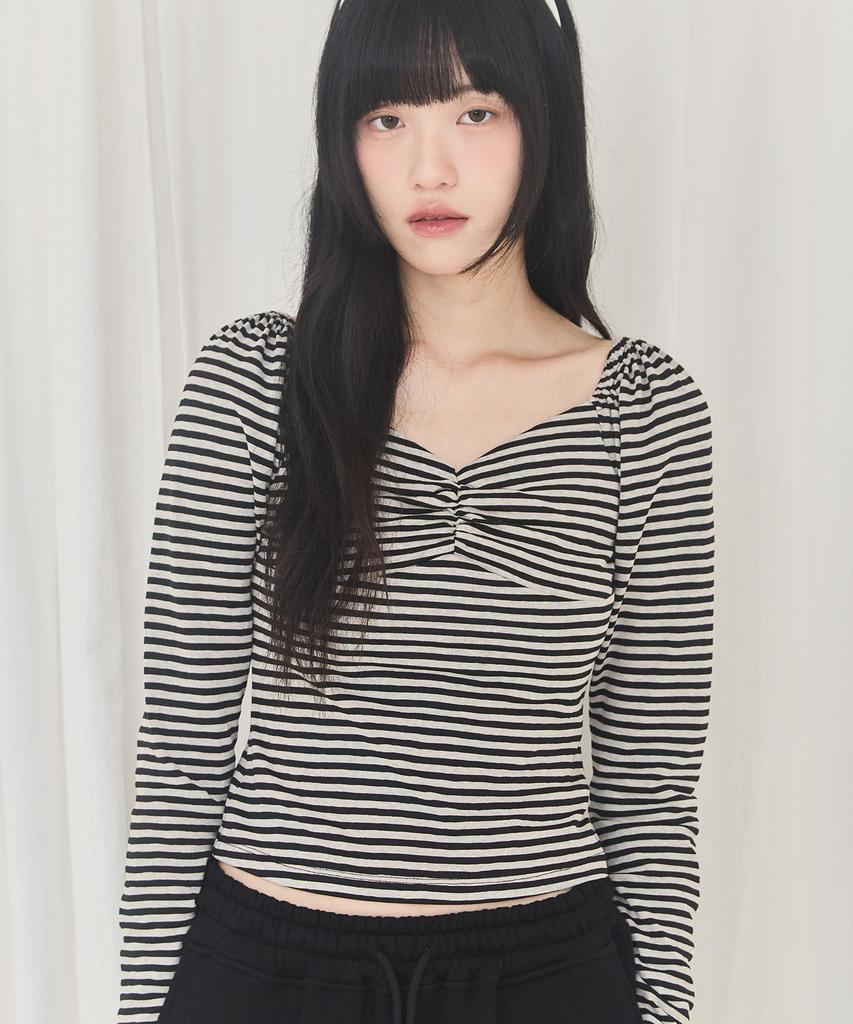 Alkialka Heart-Neck Long Sleeve (Stripe Black)