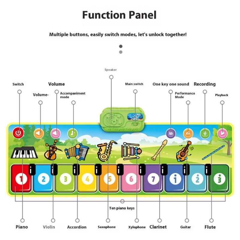 Kids Music Play Mat with 8 Instrument Sounds for Sensory Development Piano Mat for Toddlers Child To Boost Coordination