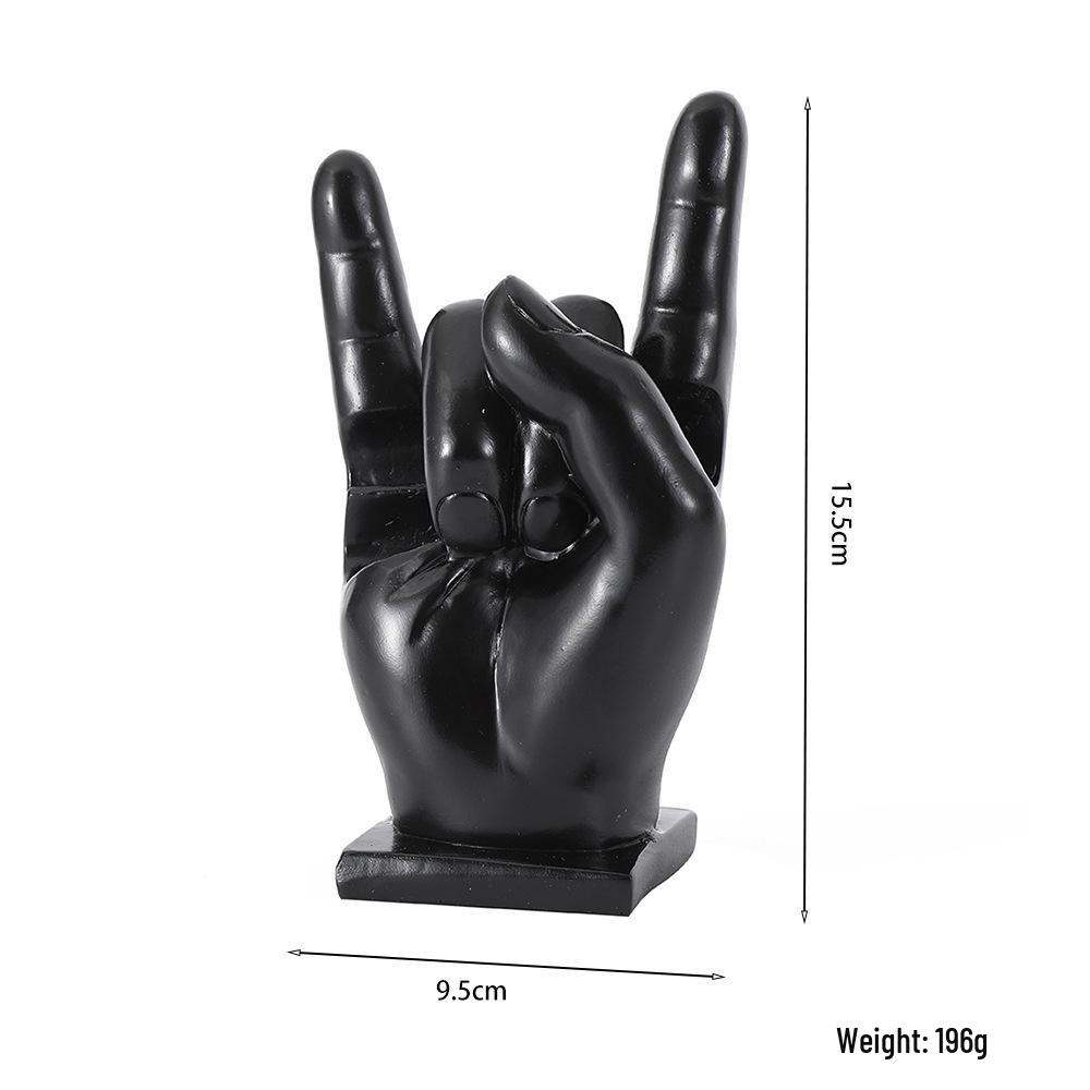 Crossed Rock Band Hand Gesture Resin Ornament for Office or Living Room Decor