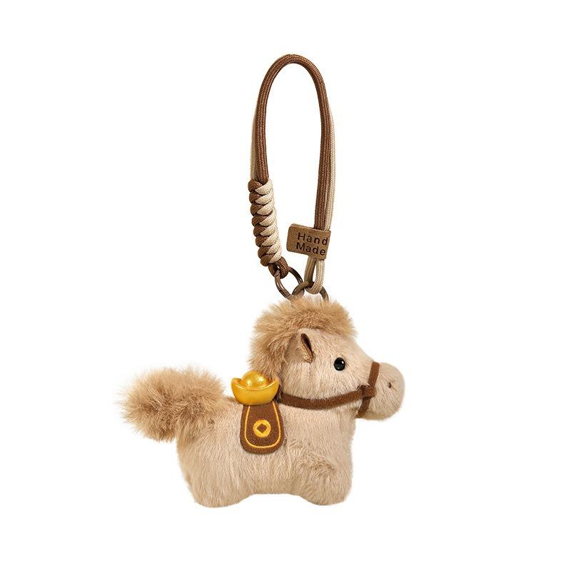 Car Ornaments Cute Cartoon Yuanbao Pony Plush Keychain Pendant Kawaii Horse Year Key Ring Decoration Accessories Gifts
