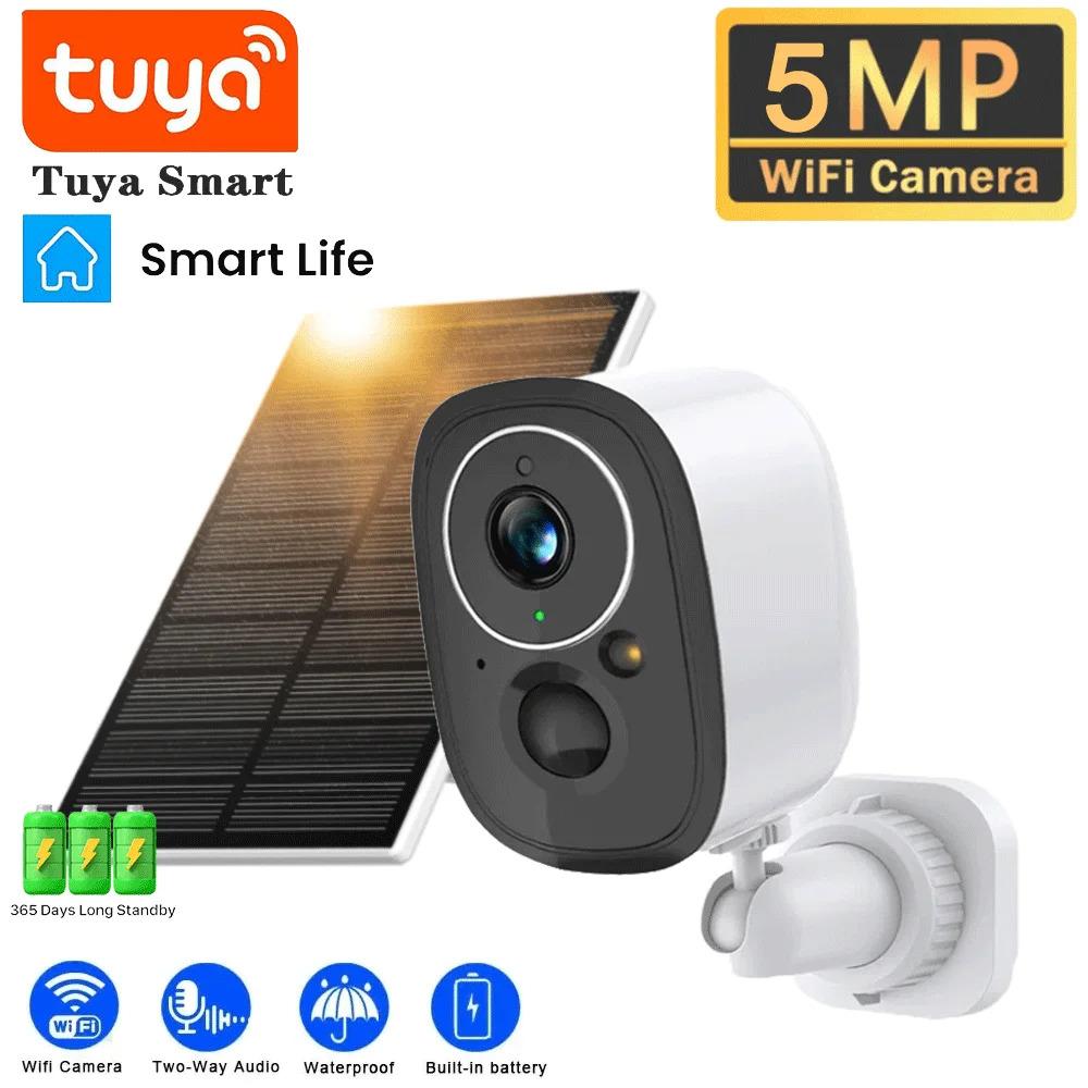 

Tuya 5MP Сонячна Wi-Fi Зовнішня камера Бездротові камери безпеки з низьким енергоспоживанням Батарея PIR IP-камера для виявлення людини Спостереження Кольорова ніч Battery Camera