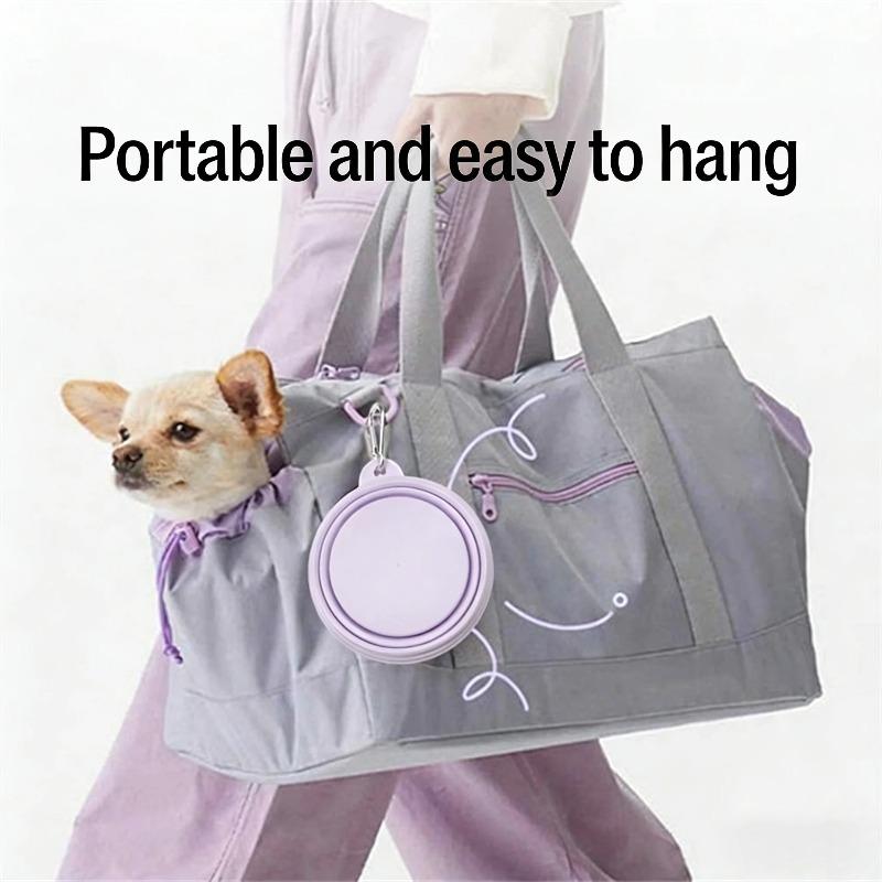 Portable Pet Folding Bowl with Carabiner Food Grade Silicone for Dogs Cats Outdoor Travel Walking Feeding Water Drinking Bowl