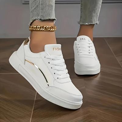 Women's Casual Sneakers - Lightweight Lace Up Low Top White | Fashion Comfort Walking Shoes