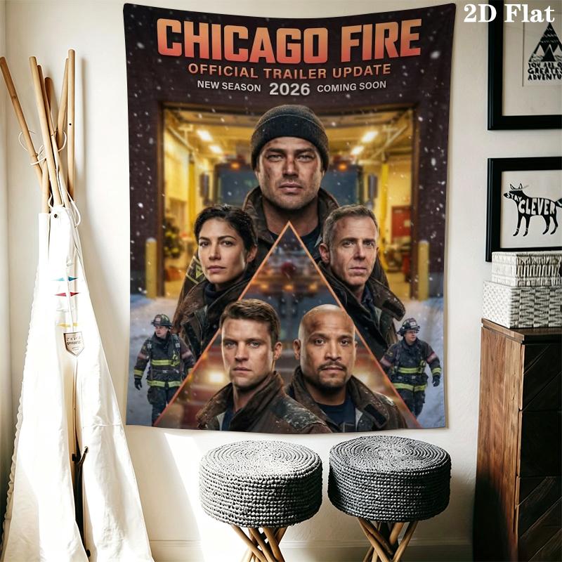 Chicago Fire Wall Tapestry Aesthetic Wall Hanging Printed Fabric Blanket Decorative Tapestries for Bedroom Living Room Home Decor