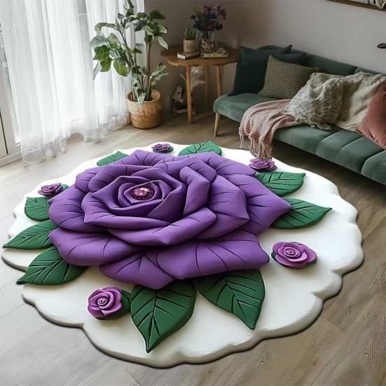 Floor Mat 3D Flower Pattern Water-Repellent Bathroom Rug with Anti-Slip Base High-Density Crystal Velvet Bath Mat