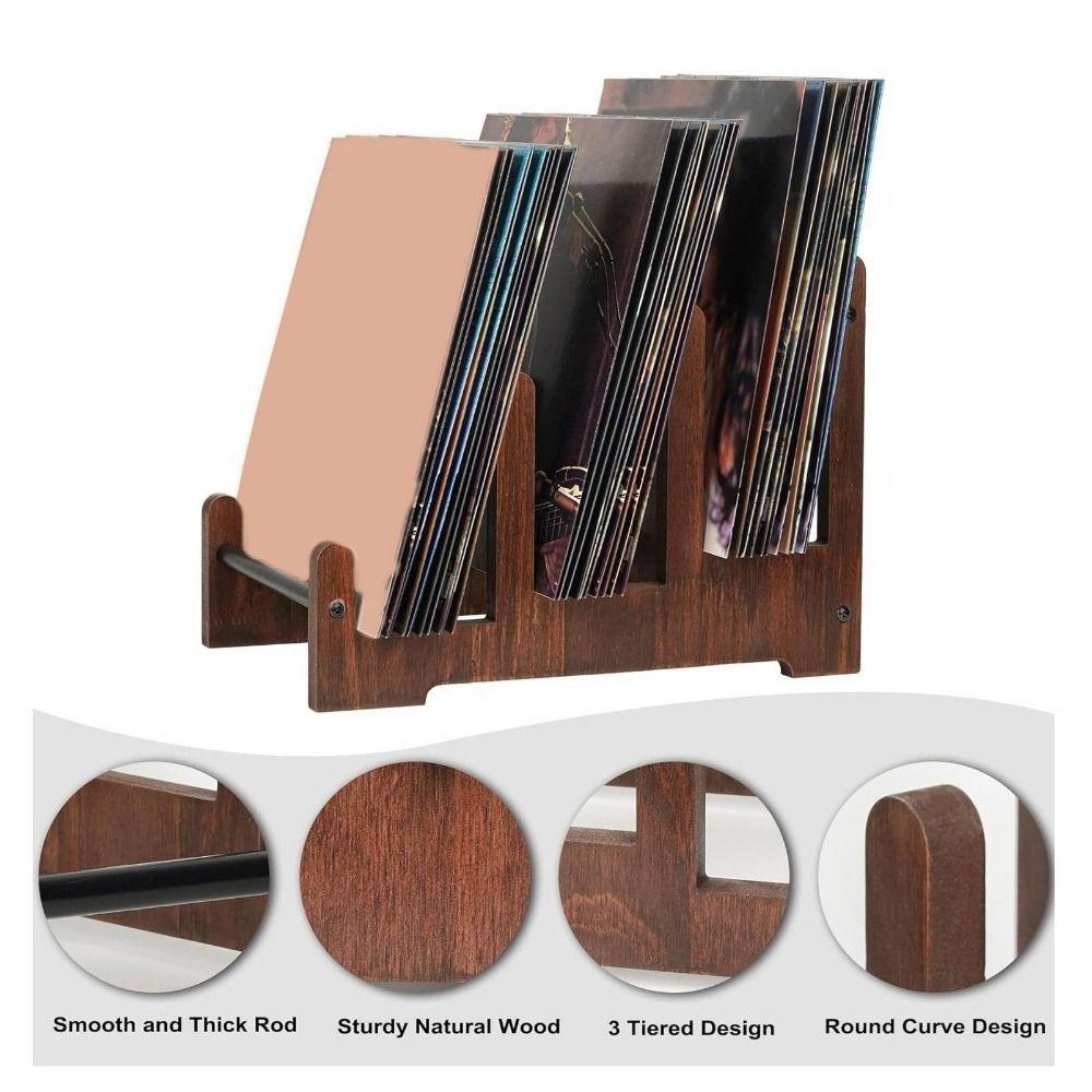 Large Capacity Vinyl Record Holder Brown Book Storage Rack Vintage CD Display Stand  CDs