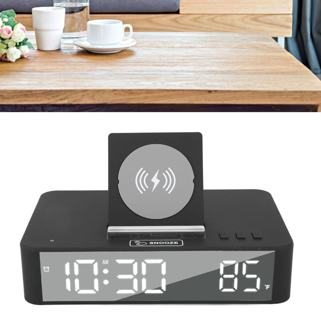 10W Digital Alarm Clock One Button Lifting LED Mirror Electronic Clock with 10W Wireless Charging for Bedroom