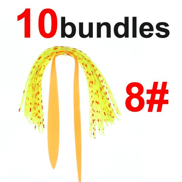 10 Bundles Double Colors Mixed Silicone Skirt Trailer Replacement for Slider Jigs Squid Madai Squid Snapper Jigging Fishing Lure