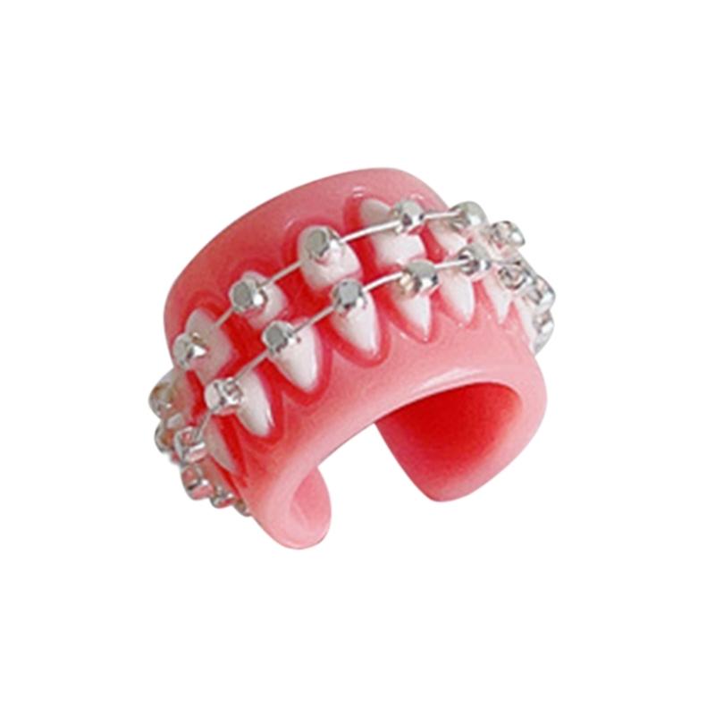Creative Design Teeth Brackets Lovely Resin Rings for Women Men Open Lover Rings Fashion Ring Jewelry Accessories Gift