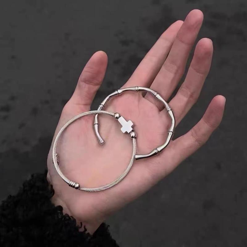 Vintage Cross Charm Bracelet Silver Personality Couple Bracelet Adjustable Titanium Steel Religious Bracelet For Women