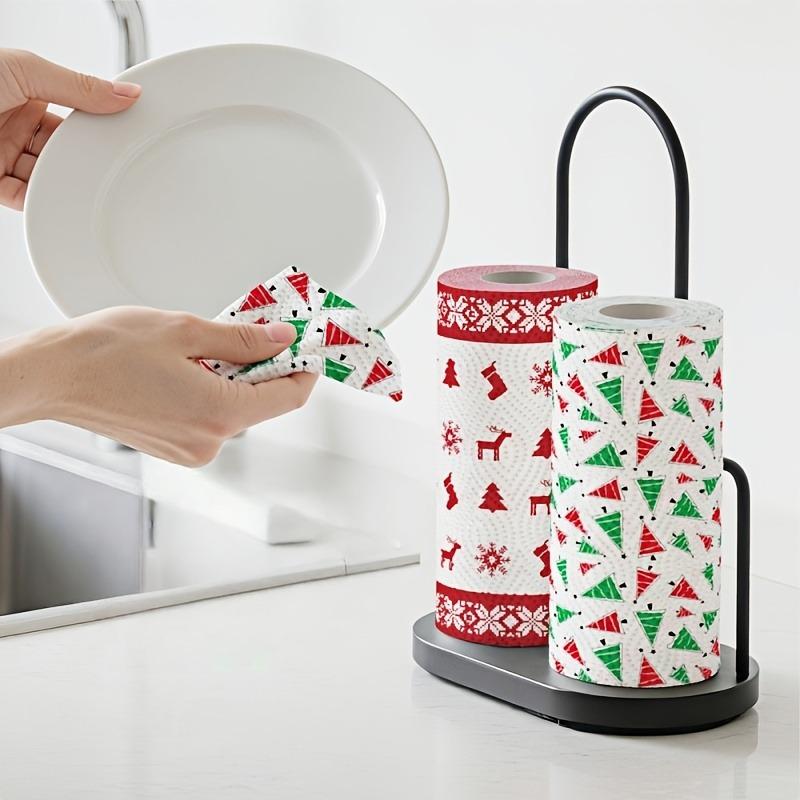 3/1RollsChristmas Kitchen Paper Rolls, Dual-Use Wet & Dry Washable Rags  - for Home, Dishwashing, Wiping - Christmas Theme Rolls