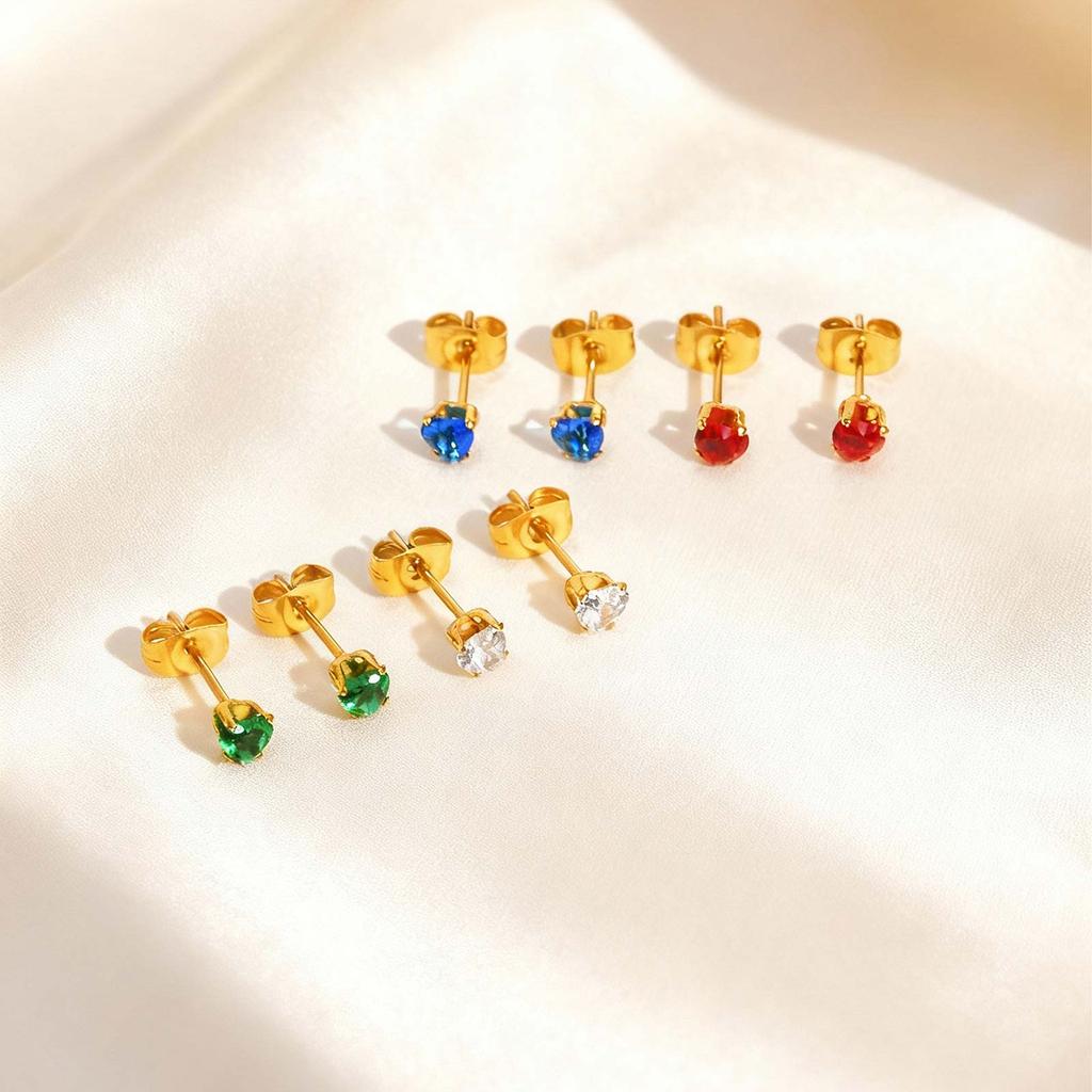 Exquisite Colorful Crystal Zircon Heart Stainless Steel Small Stud Earrings for Women, Hypoallergenic Luxury Jewelry Gift