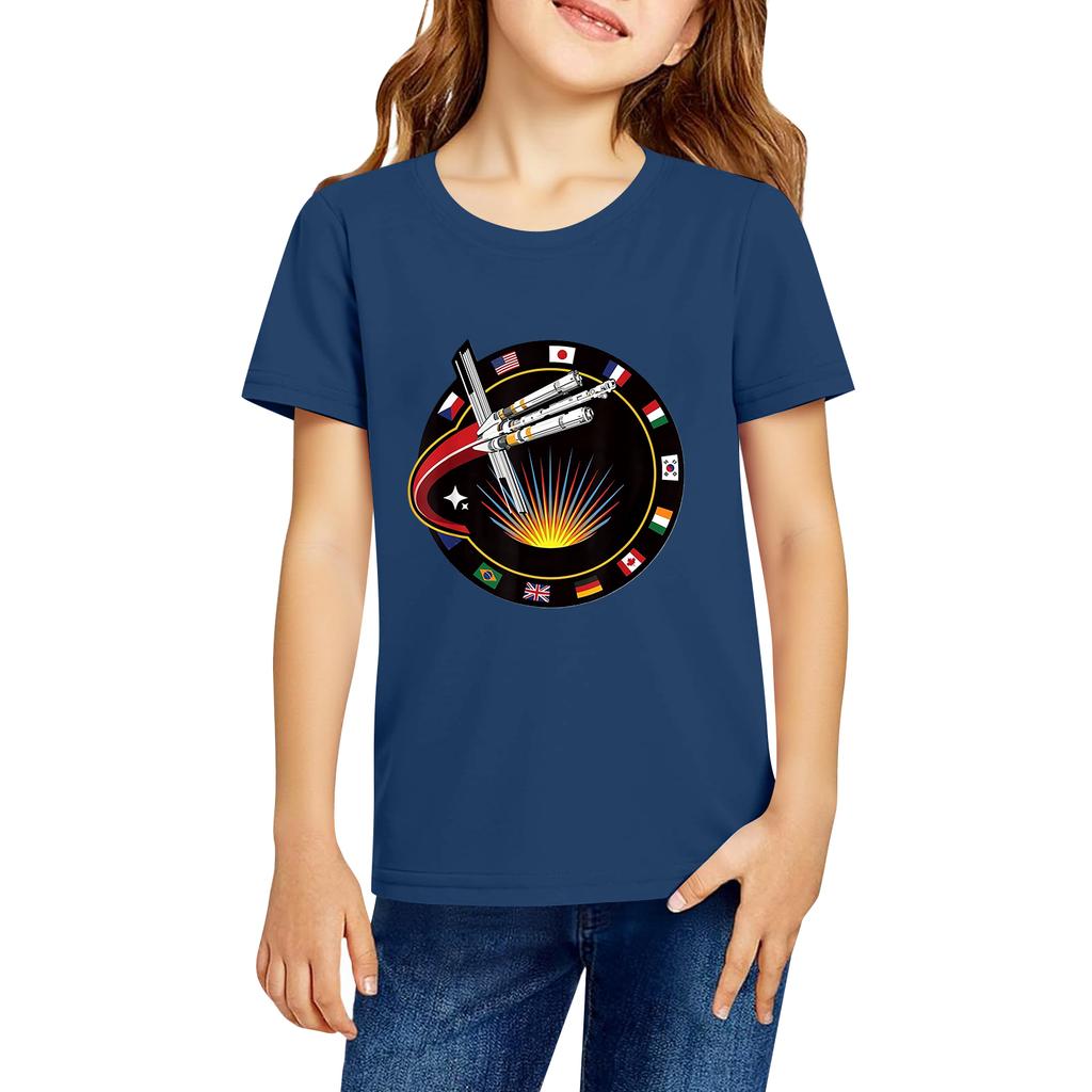 Fashionable Round Neck Short Sleeve Work Clothes Printed Tops For KID Summer Tops