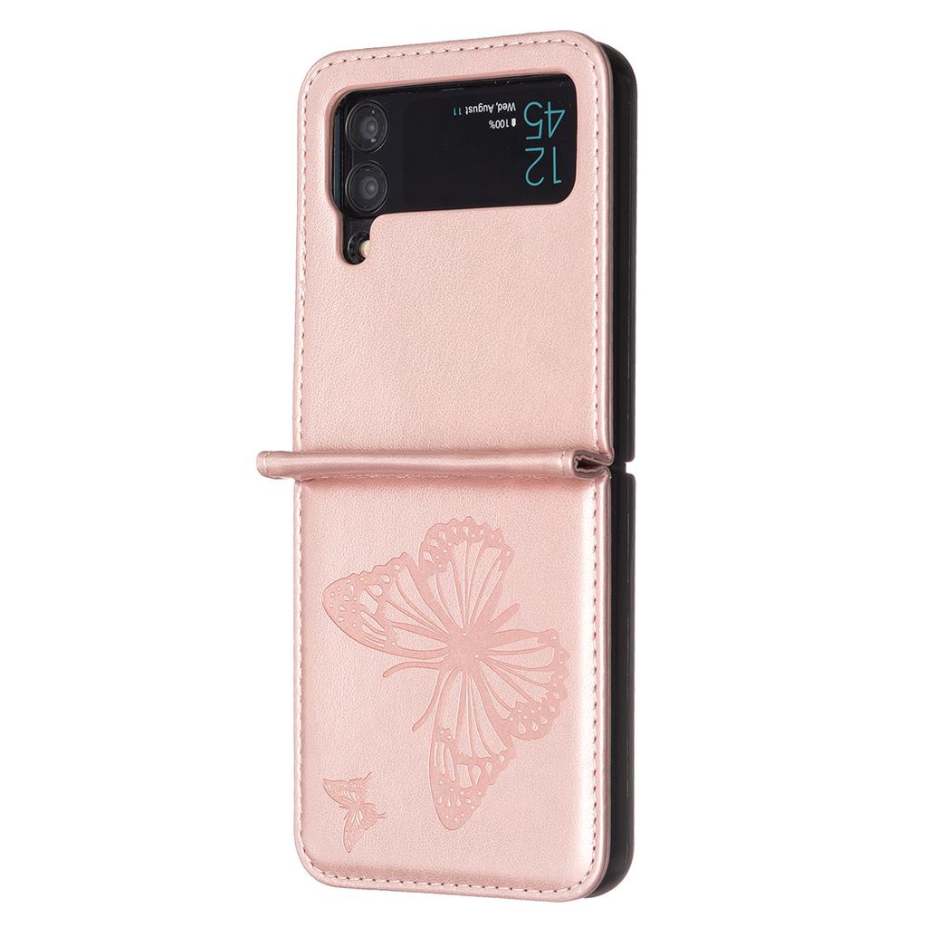 Für Samsung Galaxy Z Flip4 5G Geprägtes Schmetterling Handyhülle PU-Leder+PC Slim Fit Cover