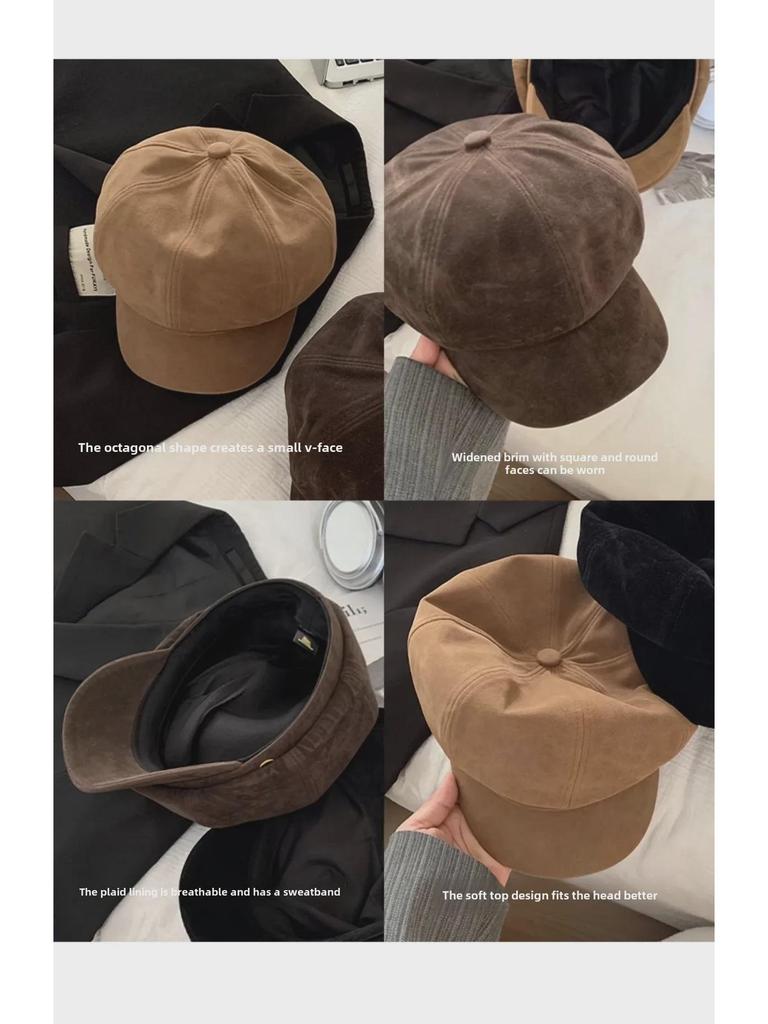 Damen Koreanischer Stil Samt Achteckige Schiebermütze - Retro & Elegant Herbst/Winter Baskenmütze