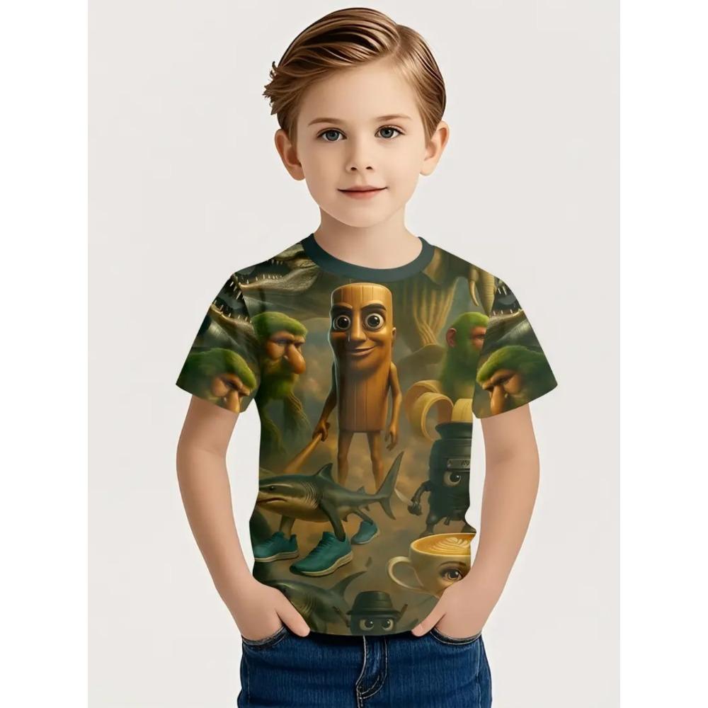 

Summer Top Italian Brainrot T-Shirt Cartoon Anime Print Clothes Round Neck Basic Short-Sleeved Fashin Casual Loose Kids t Shirts 160