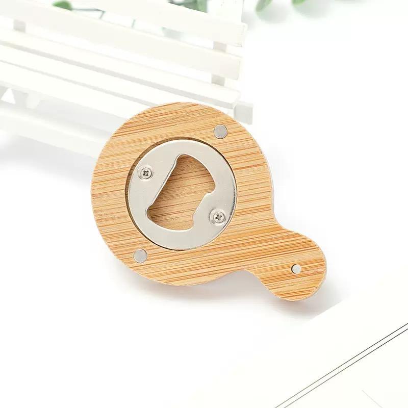 Bamboo bottle opener, household kitchen accessory beer opener, magnetic for attachment to refrigerator, wedding gift