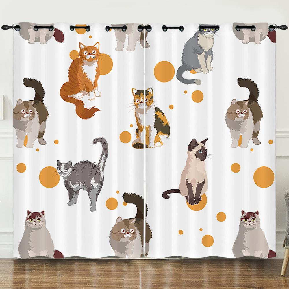 Curtain Cartoon Animal Animation Kitten 3D Digital Printing Blackout Curtain 3D Three-Dimensional Printing