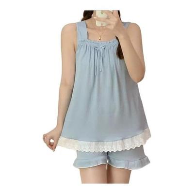 [Guo.KK7] Pajamas, Women's Room Wear, Sleeveless, Top and Bottom Set, 2 Piece Set, Thin, Cool, Lace, Sexy, Soft To the Touch, Breathable, Loose,