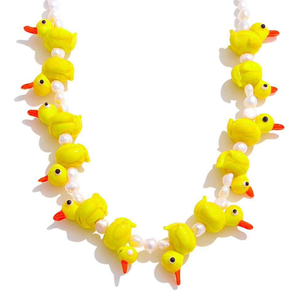 

Yhpup Exclusive Design Luxury Natural Freshwater Pearl Small Yellow Duck Chain Necklace Stylish Unique High Quality Jewelry