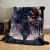 A figure with swords stands in ruins, with a large monstrous figure behind. for all seasons blanket lunch break throw gift