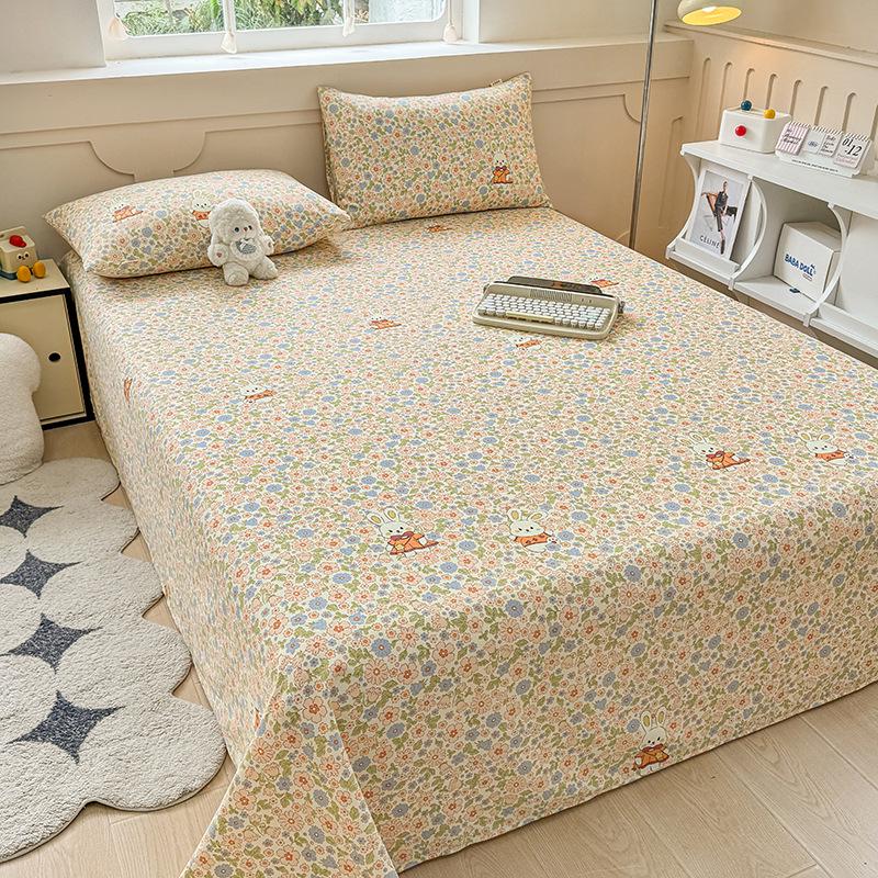 Floral Printed Cotton Coarse Cloth Bed Sheet and Duvet Cover Set for Dorm or Bedroom