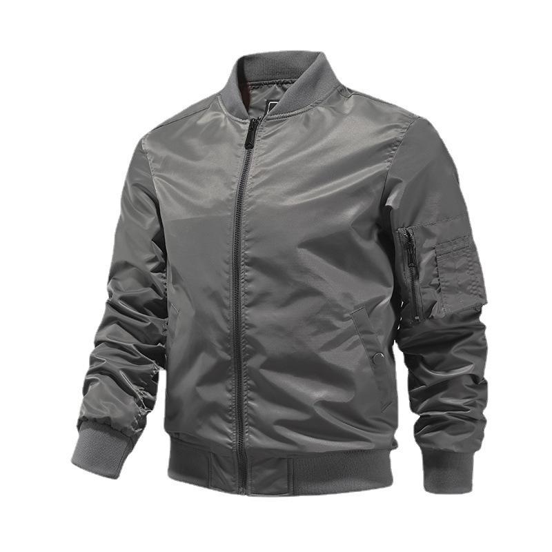Men's New Style Spliced Stand Collar Zipper Pocket Fashionable Solid Color Versatile Casual Long Sleeve Jackets