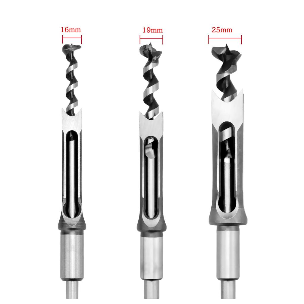 Square Hole Mortise Chisel Drill Bit High Hardness Woodworking Drill Woodworking Square Hole Drill Power Tool of Drill, (Square Only), Bit, Bit, (Set