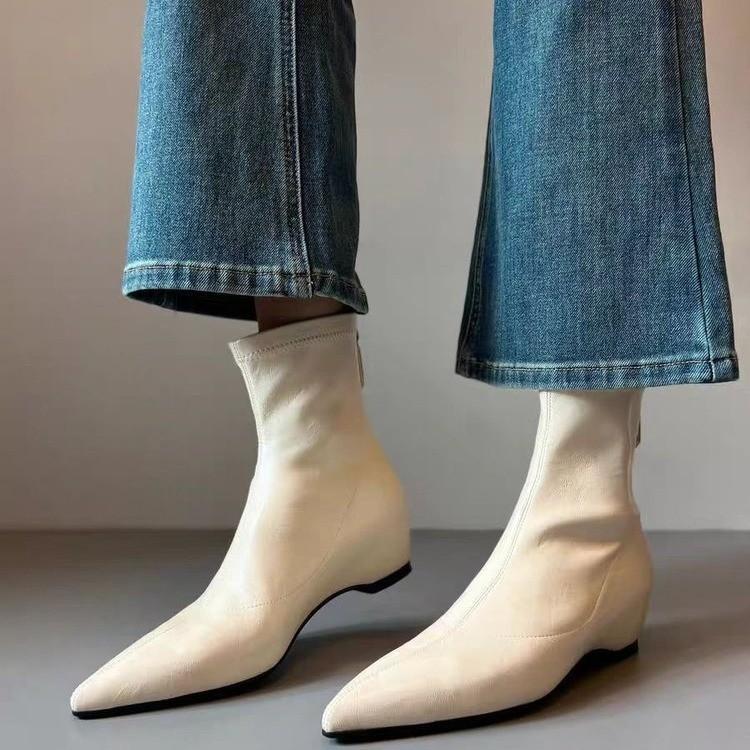 Pointed short boots elastic thin boots women's autumn and winter new thick heel low heel fashion boots knight boots women