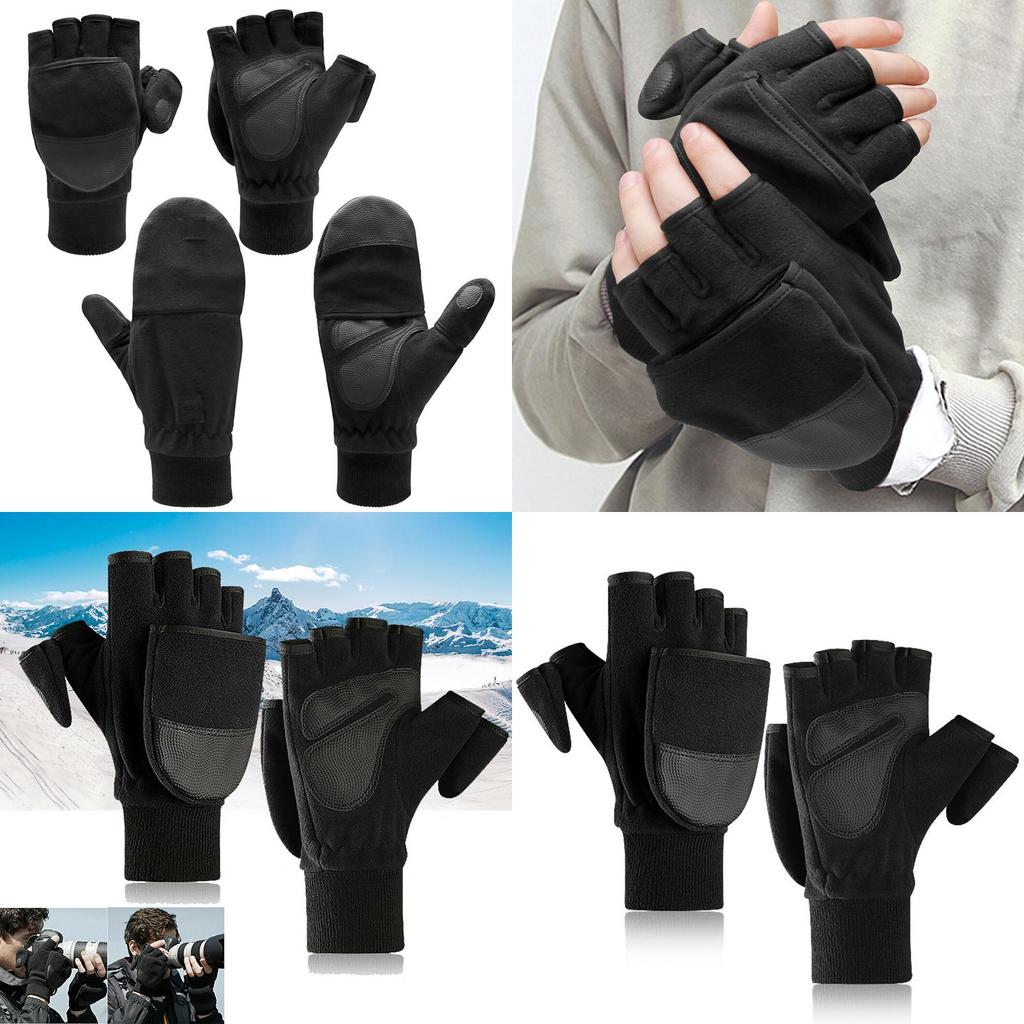 Warm Men Winter Fliptop Gloves Fingerless Convertible Cycling Photograph Mittens