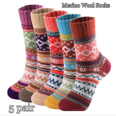 5 Pairs Womens Wool Socks Vintage Soft Cabin Warm Socks Thick Knit Cozy Winter Socks for Women Gifts