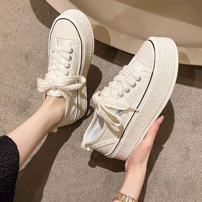 Thick-soled Fisherman's Small Fragrant Wind Canvas Shoes Women's Spring and Autumn Season Small Man Thick-soled Heightening Board Shoes Ins Tide