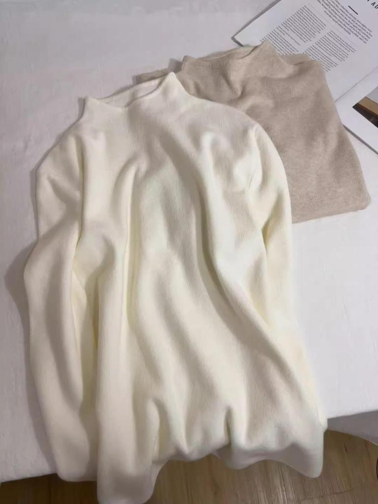 Všestranný pletený top s polozvýšeným límcem - Slim střih, Jednobarevný, Dlouhý rukáv pro podzim a zimu